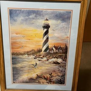 16 x20 dog bath. 11x14 lighthouse 8x10 flower picture and mirror